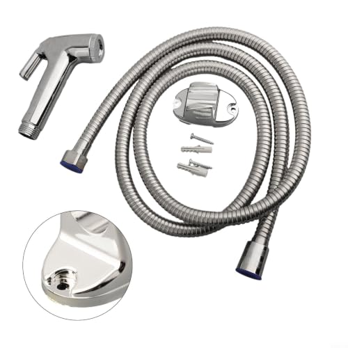 Handheld Bidet Sprayer Set, Chrome Toilet Douche Spray | with 1.5m Stainless Steel Hose and Wall Holder for Bathroom Cleaning and Pet Washing
