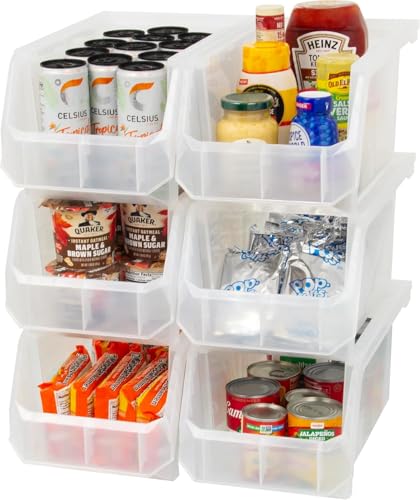 Akro-Mils ReadySpace Large Stackable Plastic Storage Bins, 6-Pack, Clear | Open-Front Stackable Bins For Garage, Pantry, Closet & Office, 14,8"L X 8"W X 7"H, Nests When Empty, Durable Plastic, - color: Clear, size: Large, 6-Pack