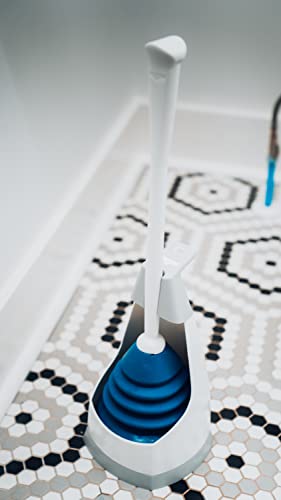 Unger EZ Plunger with No-Drip Carrying Caddy, Tight Seal Toilet Bowl Tool with Portable Holder, Discreet Bathroom Cleaning Supplies, Declogger with Cover, Accordion Shape for Less Splash Back - style: EZ Plunger