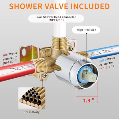 Shower Faucet Single Function Trim Kit with Rough-in Valve Set Bath Rainfall Shower System 8inch Square Stainless Steel Metal Shower Head Polished Chrome - color: Polished Chrome