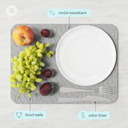 Deepstone Diatomite Stone Dish Drying Mat – Fast-Drying Natural Diatomaceous Earth Kitchen Countertop Drying Board – Super Absorbent & Non-Slip, 16 x 12 in (Gray) - color: Gray