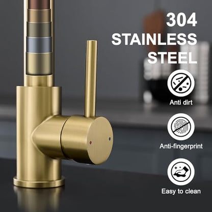 AIMADI Brushed Gold Kitchen Faucet with Pull Down Sprayer,Single Handle | One Hole Commercial Spring Design,Pull Down Sprayer,for Farmhouse Camper Bar Laundry Room - color: Brushed Gold