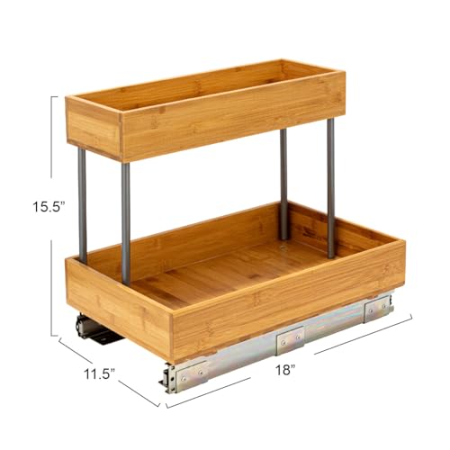Household Essentials Glidez Steel and Bamboo Pull-Out/Slide-Out Storage Organizer for Under Sink or Cabinet Use - 2 -Tier Design - Fits Standard Size Cabinet or Shelf, Natural and Chrome - size: 11.5", style: Undersink