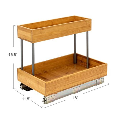 Household Essentials Glidez Steel and Bamboo Pull-Out/Slide-Out Storage Organizer for Under Sink or Cabinet Use - 2 -Tier Design - Fits Standard Size Cabinet or Shelf, Natural and Chrome - size: 11.5", style: Undersink