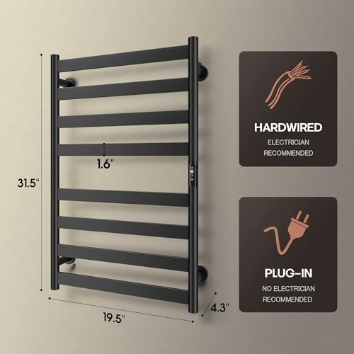 Poloma Paraheeter Towel Warmer, Heated Towel Rack, Towel Warmer Racks for Bathroom, Towel Dryer, Towel Heater, Wall Mounted, Matt Black, CSA Certified. - size: 8bars-31.5"(L) x 19.5"(W)-MATT BLACK