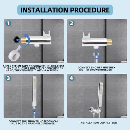 Solid Brass Handheld Shower Head Arc Design High Pressure Polished Chrome Hand Shower Wand with Adjustable Supply Elbow Wall Connector Shower Holder and 59″ Stainless Steel Hose Set - color: Polished Chrome