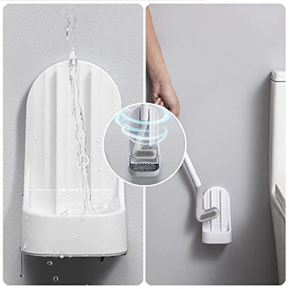 Toilet Brush, Long Handle Golf Toilet Brush with Holder 360° Deep Cleaning Flexible Silicone Toilet Cleaner Brush Wall Mounted for Bathroom (Blue) - color: Blue