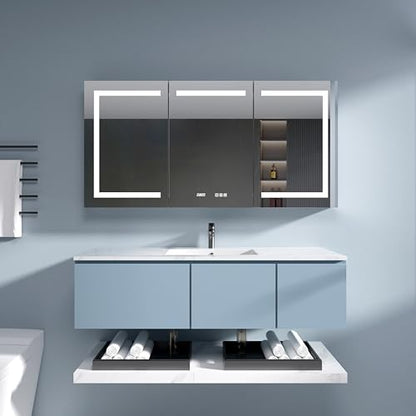 Medicine Cabinet with Lights 60x30 Anti-Fog Mirror Dimmable | 3 Color Dimmable LED. Time/Temp Display. Anti-Fog IP44. 2 Outlets+2 USB. Plug-in/Hardwired. Recessed/Wall Mount. - size: 60x30", style: Style-A