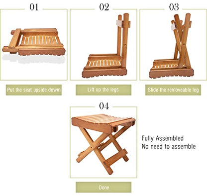 Folding Bamboo Stool for Shower, Leg Shaving and Foot Rest, Natural Bamboo Folding Stool, Folding Bamboo Shower Seat, Fully Assembled, 12 Inch High