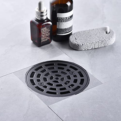 RANDOM Round Shower Drain Kit Matte Black with Adjustable Base Flange,4 Inch Shower Drain Cover with Threaded Adapter,Removable Invisible Look 304 Stainless Steel - color: A-matte Black-4″ Round With Base Flange