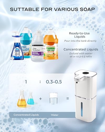 Automatic Soap Dispenser Touchless, 6-Level Adjustable,13.5oz/400ml Rechargeabled Wall Mounted Smart for Bathroom and Kitchen Dish Soap,White - size: Liquid