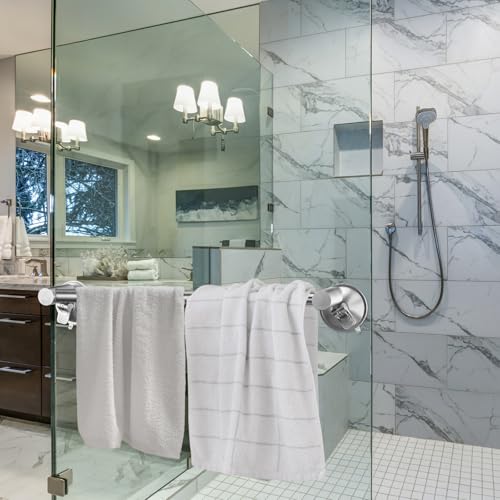 Adjustable 16-27" Suction Cup Towel Bar Extendable Suction Cup Towel Rack Holder Bathroom Stainless Steel for Glass Shower Door(Silver) - color: Silver
