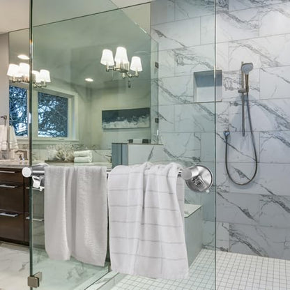 Adjustable 16-27" Suction Cup Towel Bar Extendable Suction Cup Towel Rack Holder Bathroom Stainless Steel for Glass Shower Door(Silver) - color: Silver