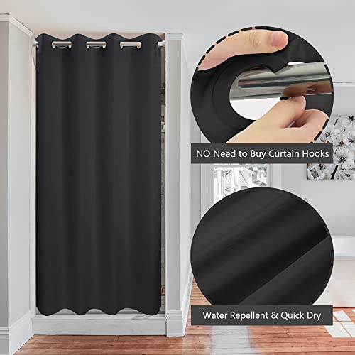 River Dream Stall Size No Hook Black Shower Curtain Soft Microfiber - 36" Wide Small Fabric Shower Curtain Set for Narrow Stall, Waterproof & Washable, Bottom Magnets, Black, 36x74 - color: Black, size: 36"W x 74"L (Pack of 1)