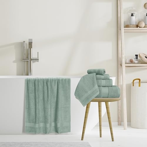 GLAMBURG Ultra Soft 8-Piece Towel Set - 100% Pure Ringspun Cotton, Contains 2 Oversized Bath Towels 27x54, 2 Hand Towels 16x28, 4 Wash Cloths 13x13 - Ideal for Everyday use, Hotel & Spa - Jade - color: Jade, size: 8 Piece Towel Set