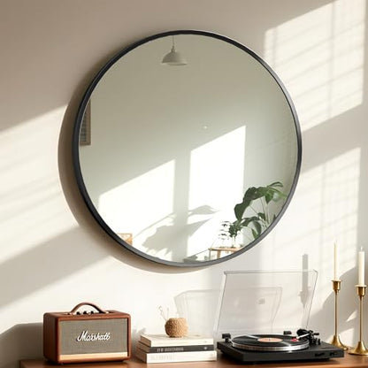 24x24 Round Wall-Mounted Mirror,Aluminum Alloy Frame | Tempered Glass Bathroom Vanity Mirror,Modern Style,Round Hanging,Circle Mirrors for Living Room,Bathroom,Vanity,Entryway - size: 24"L x 24"W
