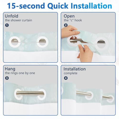 No Hook Shower Curtain with Snap in Liner Set, Sea Turtles Shower Curtain with Removable Button Liner and Mesh Top Window, Double-layer Waterproof Fabric Shower Curtains for Bathroom with Weighted Hem - color: Two Turtles