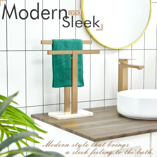 KOKOSIRI Hand Towel Bars Standing Towel Racks with Marble Base for Bathroom Kitchen Vanity Countertop, Champagne Bronze Stainless Steel 15.7'' Height THS0001-SM-CPG - color: Champagne Bronze, size: 2-Bar
