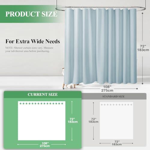 Extra Wide Waffle Shower Curtain 256 GSM Fabric 108x72 Fog Blue | 108 Inch Wide, Thick Cloth, Weighted Hem, Water Repellent, Hotel Luxury Polyester Shower Curtain Set for Bathroom 18 Hooks - color: Fog Blue, size: 108"W x 72"L (Pack of 1)