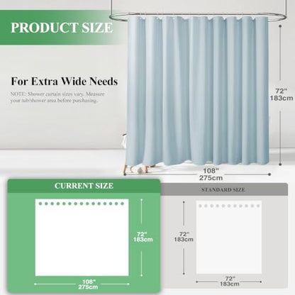 Extra Wide Waffle Shower Curtain 256 GSM Fabric 108x72 Fog Blue | 108 Inch Wide, Thick Cloth, Weighted Hem, Water Repellent, Hotel Luxury Polyester Shower Curtain Set for Bathroom 18 Hooks - color: Fog Blue, size: 108"W x 72"L (Pack of 1)