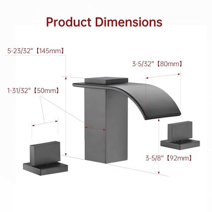 SUMERAIN Matte Black 8 Inch Widespread Waterfall Bathroom Sink Faucet | 3 Hole, 2 Handles, Modern Design, Easy DIY Installation - color: Matte Black