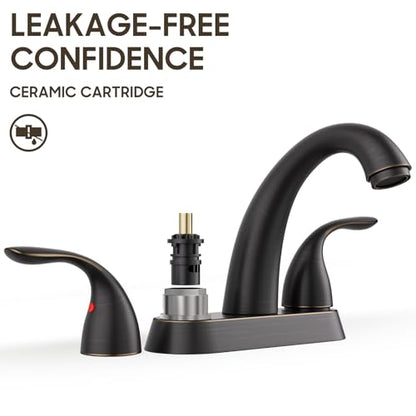 4 Inch 2 or 3 Holes 2 Handles Centerset Lead-Free Bathroom Sink Faucet, Oil Rubbed Bronze Bathroom Faucet with Copper Pop Up Drain and Water Supply Lines, BF008-5-ORB - color: Oil Rubbed Bronze, style: 1 Pack