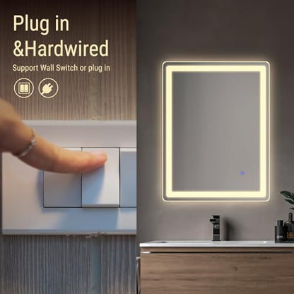 LED Bathroom Mirror Rectangle 24x32 Luxury Warm Light Vanity Premium Dimmable Touch Button Modern Decorative Shatter-Proof Wall Mount - size: 24"L x 32"W