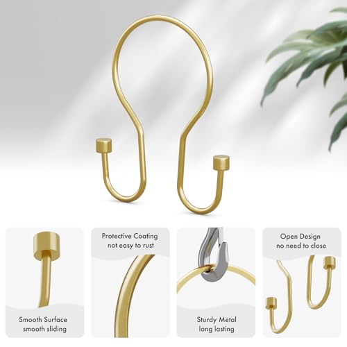 AmazerBath Shower Curtain Hooks, Shower Curtain Rings with Cylindrical Design, Light Gold Shower Curtain Hooks Rust Proof, Metal Double Hook Shower Hooks for Shower Curtain - color: Light Gold, style: Double Shower Hooks