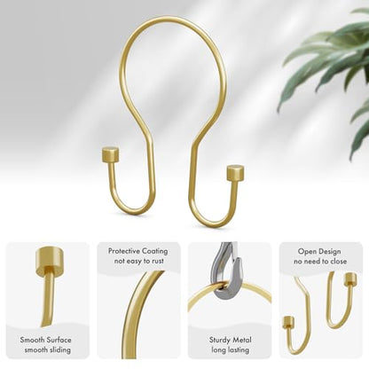 AmazerBath Shower Curtain Hooks, Shower Curtain Rings with Cylindrical Design, Light Gold Shower Curtain Hooks Rust Proof, Metal Double Hook Shower Hooks for Shower Curtain - color: Light Gold, style: Double Shower Hooks
