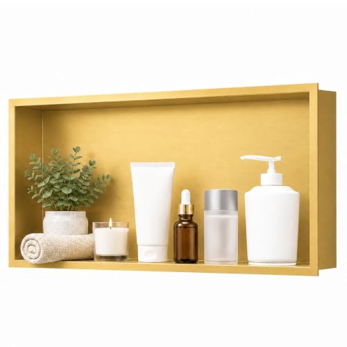 SaniteModar Stainless Steel Shower Niche Insert 24" x 12" Brushed Gold | No Tile Needed, Recessed Horizontal Bathroom Niche, Waterproof, Space-saving, Easy Setup, Built-in Storage for Bathroom - color: Brushed Gold, size: 12" x 24", Single
