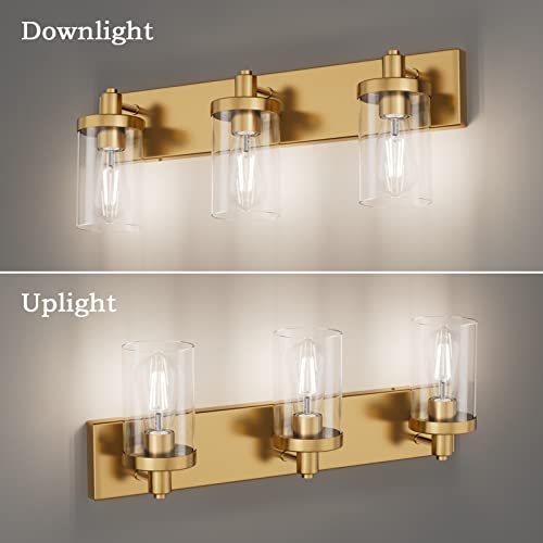 Aipsun Gold Vanity Light 3 Lights Bathroom Vanity Lighting Fixtures Over Mirror Bathroom Wall Light with Clear Glass Shade(Exclude Bulb) - color: Gold, size: 3-Light