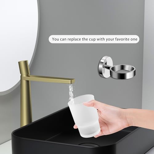 Wall Mounted Toothbrush Holders Set | Stainless Steel Bathroom Tooth Brush Holder, with Glass Toothpaste Cup, Toothbrush Caddy Storage, for Kids & Adult, Single - size: Single