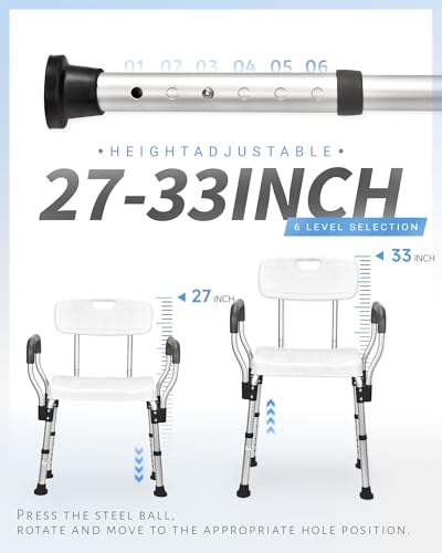 Sangohe Shower Chair, Heavy Duty Shower Seat with Back, Arms, Adjustable Height, Ideal for Bathtub, Handicap, Elderly, 796C - size: Large with Adjustable Height