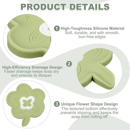 uxcell Silicone Soap Dish with Drain Spout, Portable Self Draining Flower Shape Soap Saver Holder for Bathroom Kitchen Sink, Green - color: Green