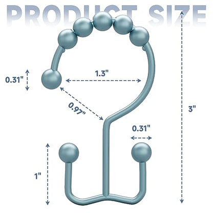 Titanker Shower Curtain Hooks Rings, Rust-Resistant Metal Double Glide Shower Hooks for Bathroom Shower Rods Curtains, Set of 12 Hooks - Lightcyan - color: Lightcyan, style: Modern