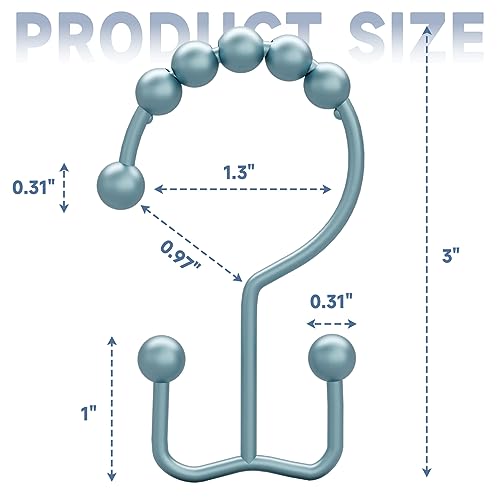 Titanker Shower Curtain Hooks Rings, Rust-Resistant Metal Double Glide Shower Hooks for Bathroom Shower Rods Curtains, Set of 12 Hooks - Lightcyan - color: Lightcyan, style: Modern