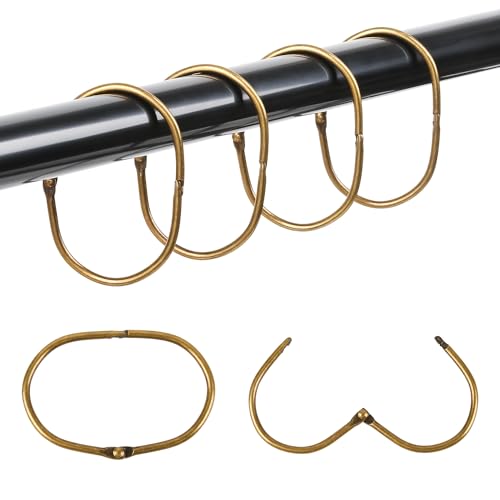 20Pcs Shower Curtain Hooks,Metal Oval Shower Curtain Hooks Roman Rings | Rustproof Decorative Shower Curtain Rings for Bathroom, Bathtub, Window, Balcony (20, Oval-Bronze) - color: Oval-bronze