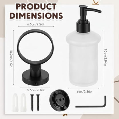 1 Pack Hand Soap Dispenser Wall Mount Bathroom Glass Soap Dispenser Pump Bottle with Stainless Steel Pump for Kitchen Bathroom Countertop (Black) - color: Black