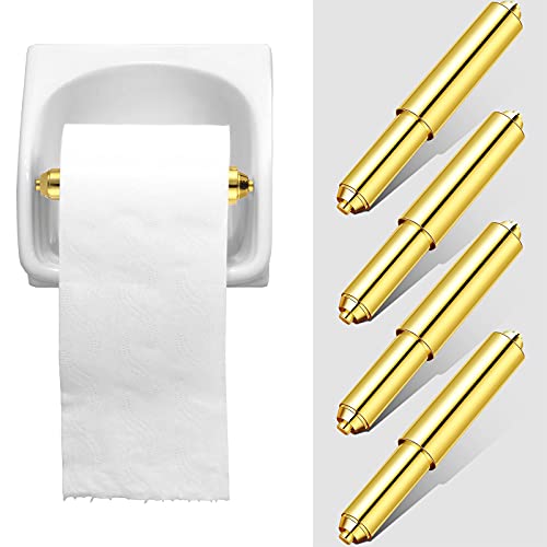 Shappy 4 Pcs Universal Toilet Paper Holder Replacement Rod Spring Loaded Plastic Retractable Paper Replacement Rod Toilet Tissue Roll Holder Insert for Bathroom Home Fixture Accessories (Gold) - color: Gold