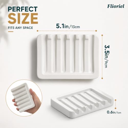 Ceramic Soap Dish Self Draining Soap Holder Bathroom Sink | White Porcelain Soap Tray Self Draining Keeps Soap Dry Anti Slip Silicone Pads Easy Clean Modern Minimalist Bathroom Shower - color: 01.white