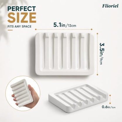 Ceramic Soap Dish Self Draining Soap Holder Bathroom Sink | White Porcelain Soap Tray Self Draining Keeps Soap Dry Anti Slip Silicone Pads Easy Clean Modern Minimalist Bathroom Shower - color: 01.white