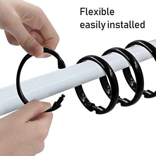 Shower Curtain Rings-12 Pack- Plastic Shower Curtain Hooks O-Shaped Rings Hook Glide Easily on Bathroom Shower Rod(Black)