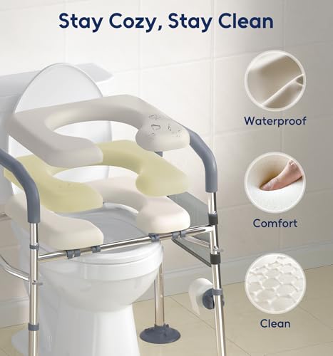 Raised Toilet Seat Risers with Handles for Seniors, White | Adjustable 7 Height & 6 Width, Fits Any Toilet, Heavy-Duty 400lbs Capacity, Soft Padded Seat,For Elderly & Handicap