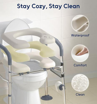 Raised Toilet Seat Risers with Handles for Seniors, White | Adjustable 7 Height & 6 Width, Fits Any Toilet, Heavy-Duty 400lbs Capacity, Soft Padded Seat,For Elderly & Handicap