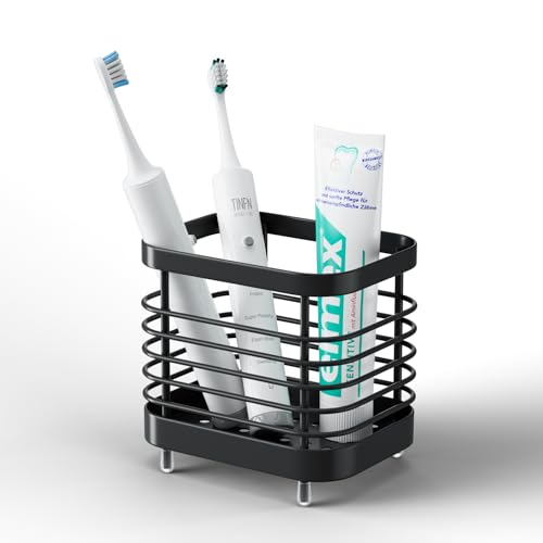 Stainless Steel Electric Toothbrush Holder for Bathroom with Drainage | Anti-Slip Countertop Tooth Brush Holder Caddy Stand, Toothbrush and Toothpaste Organizer, Black Bathroom Accessories Decor - color: Black, size: 1 Slot