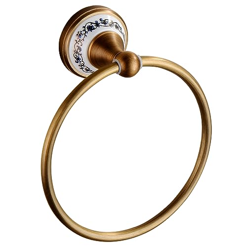 Towel Ring Antique Brass Hanger Hand Towel Holder for Bathroom Kitchen Accessories Wall Mounted,Porcelain Design - color: Towel Ring