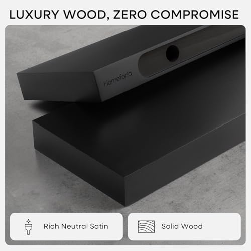 Floating Shelf Black 12 inch, High End Solid Real Wood Small 12inch Floating Shelves for Wall Mounted, Black Wooden 12 in Floating Shelves, Heavy Duty Bracket, 12 X 6.5 X 1.75 inch, Set of 2 - color: Modern Black - Rich Neutral Satin, size: 12 inch