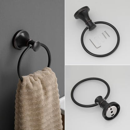 RUMOSE Pivoting Toilet Paper Holder and Hand Towel Ring, Oil Rubbed Bronze | Wall Mount, Bathroom Hardware Accessories 2 PCS Set, Toilet Tissue Roll Holder & Towel Hanger, Rustproof, Stainless Steel - color: Oil Rubbed Bronze