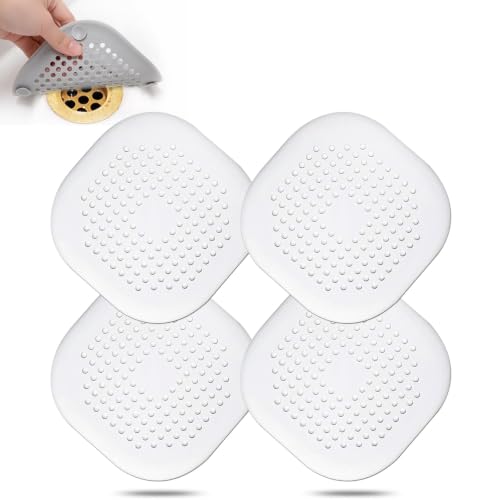 Bovinde Hair Drain Catcher,Square Cover for Shower 4 Pack (Pure White) | Drainer Cover Silicone Hair Stopper with Suction Cups,Protector Accessories,Easy to Install Suit for Bathroom,Bathtub,Sink - color: Pure White