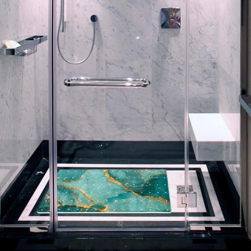 Non Slip Bathtub and Shower Mat 26.8x15.1 inch, Bath Mat with Quick Dry Drain Holes and Suction Cups, Soft Comfortable Safe Bathroom Mat for Bath Tub, Green Marble Texture - color: Multi 7